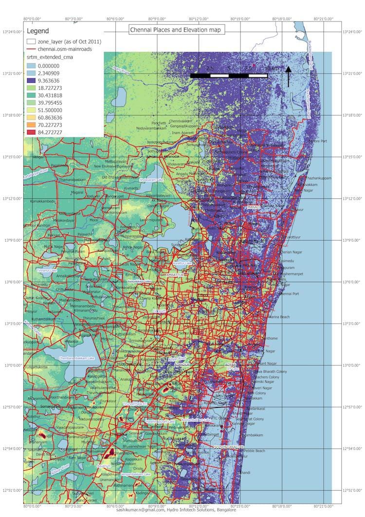 árvíz térkép Chennai