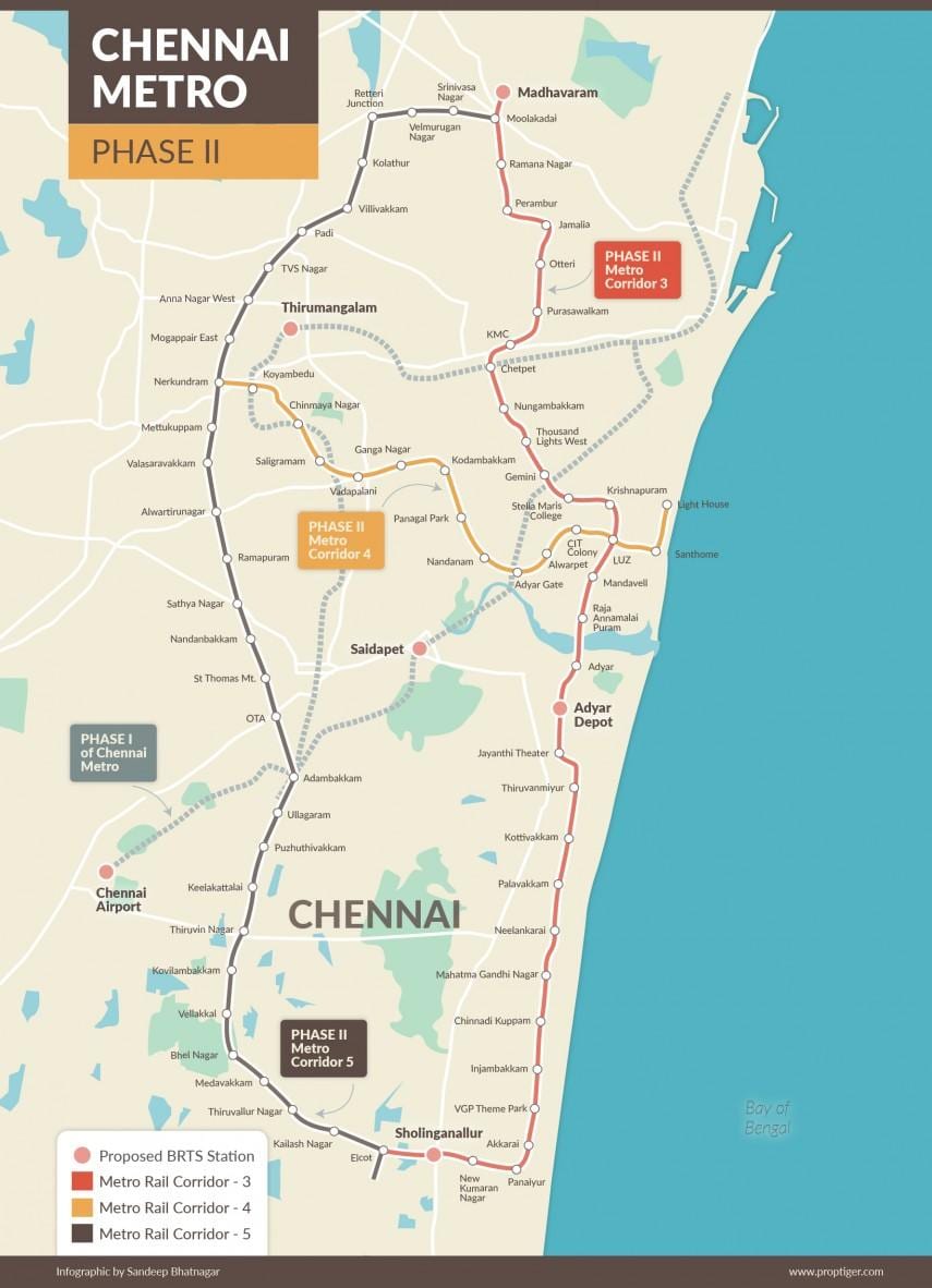 metró a Chennai útvonal térkép 2. szakasz