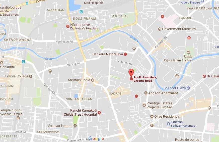 Apolló kórház Chennai Greams térkép